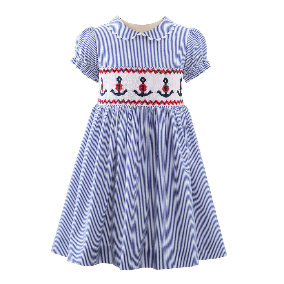 Girls Anchor Smocked Dress - 10y