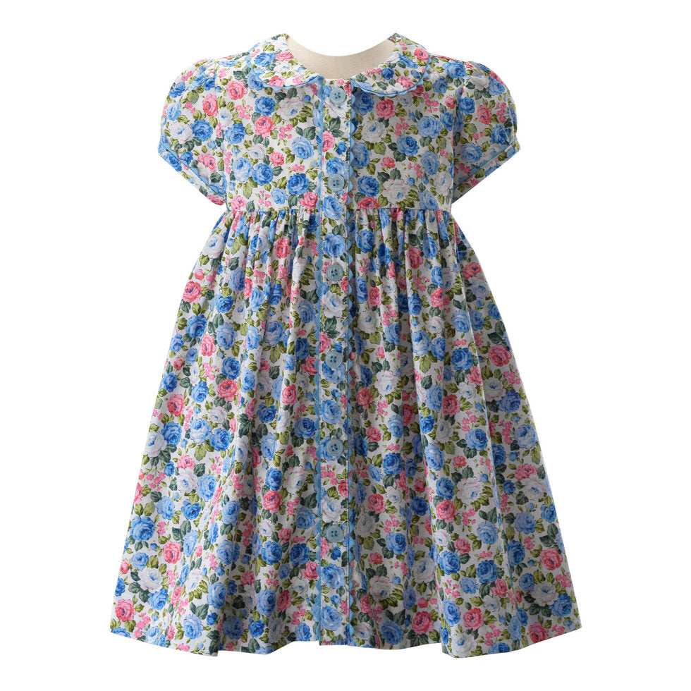 Blue Rose Button Front Dress & Bloomers - 6m