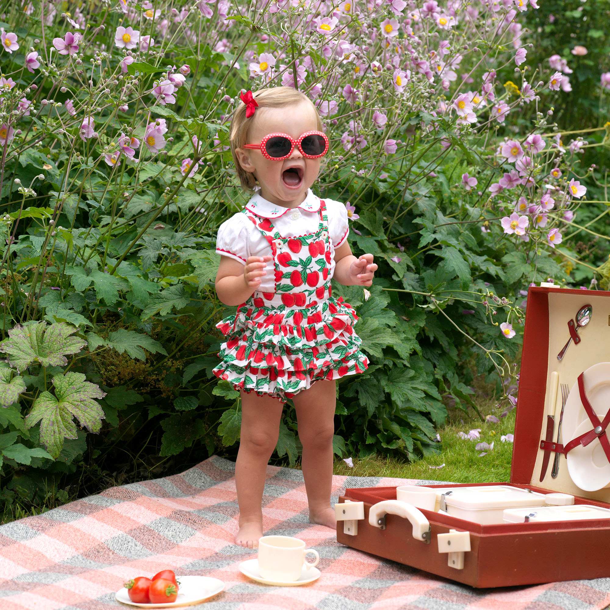 Cherry Ruffle Dungarees